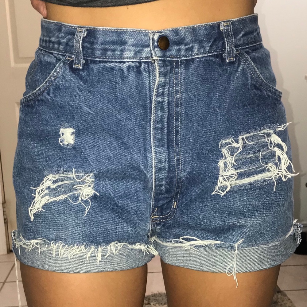 Distressed high waisted jean shorts